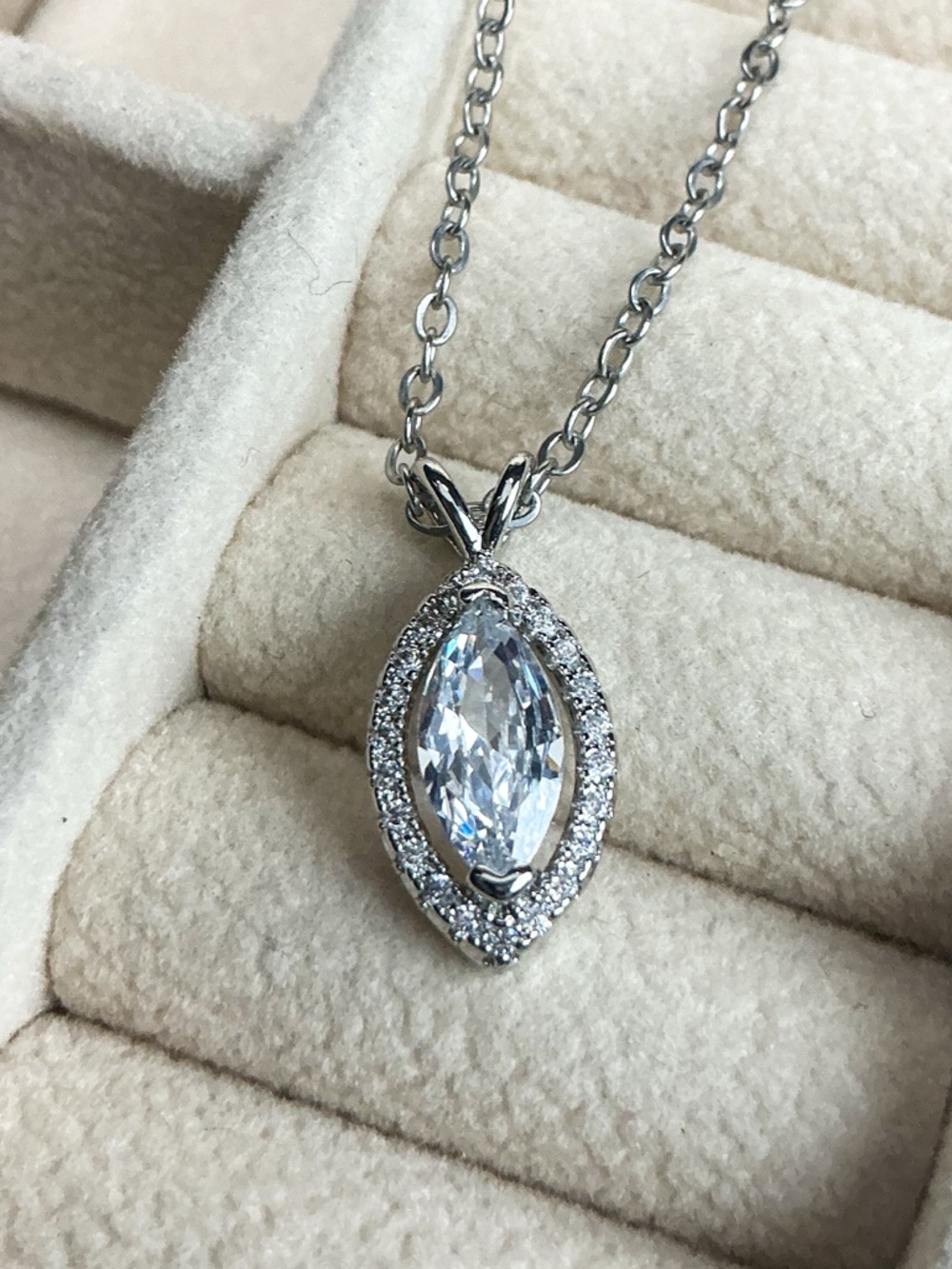 Marquise Cut CZ Halo Pendant Necklace Silver  Classic Dainty Sparkle Jewelry